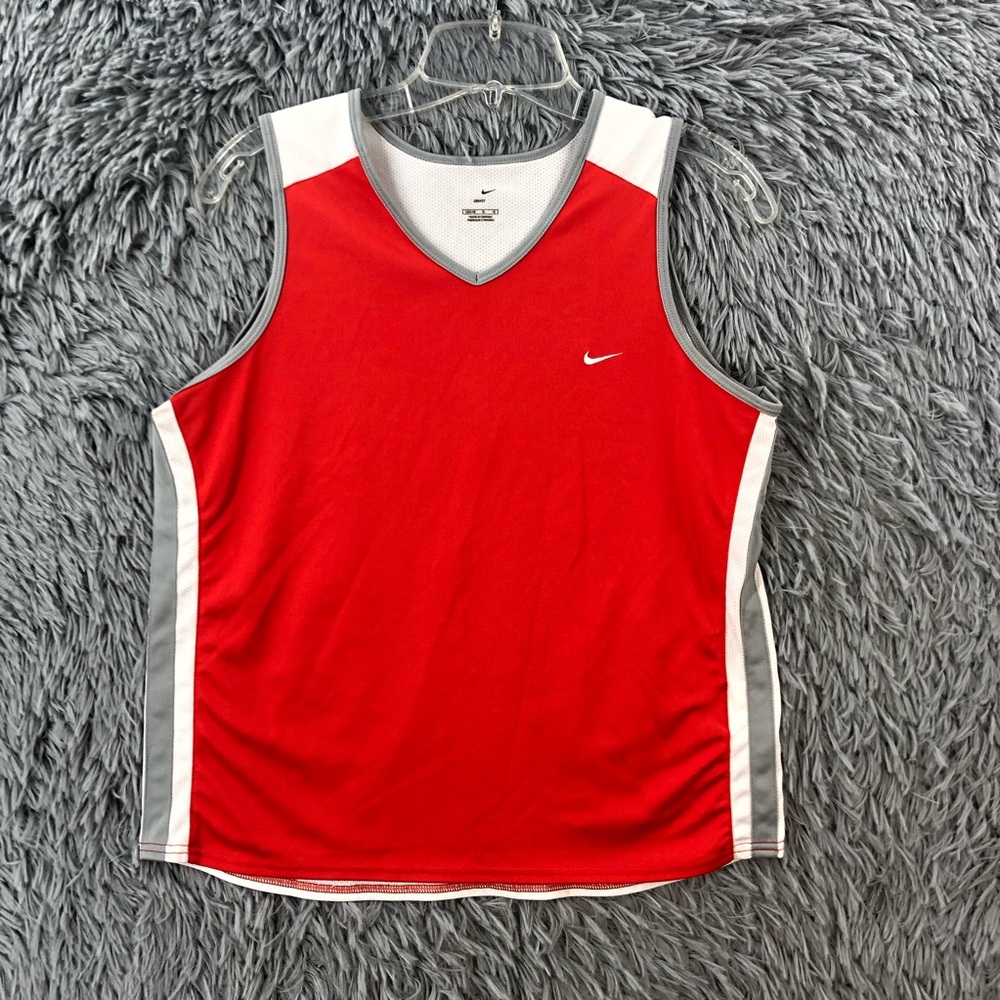 Nike Tank Top Boys Large Vneck Logo Athletic Workout Shirt Red White Gray Shirt